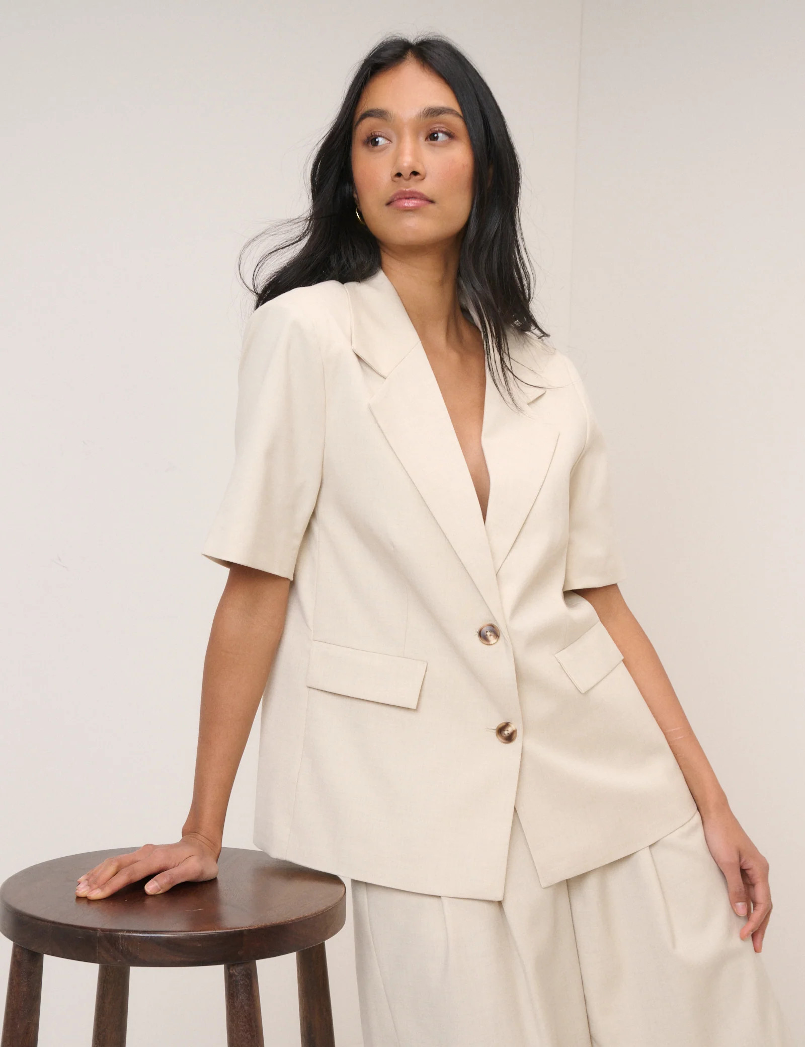 Stone Short Sleeve Relaxed Blazer | Nobody's Child
