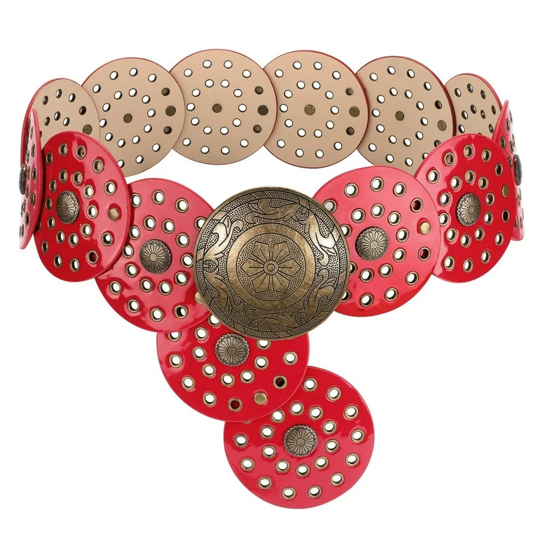 Women's Concho Disc Belt Western Cowboy Cowgirl Wide Leather Boho Country Waist Belts for Dress J... | Walmart (US)