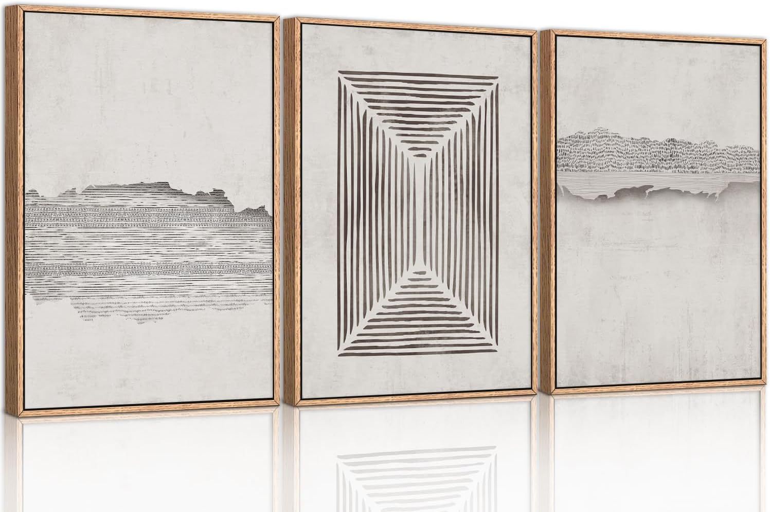 CHDITB Abstract Modern Framed Canvas Wall Art Set, Geometric Line Textured Wall Decor, Minimalist... | Amazon (US)