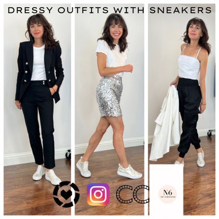 DRESSY SNEAKER OUTFITS
that happy place where comfort and fashion collide.

Wearing the most comfortable metallic sneakers I have ever tried on from @thenordstrom6 August drop.

1. Veronica Beard suit and Gap ribbed tank
2. Amazon skirt and ATM tee
3. Madewell crop top, H&M blazer, and silk joggers.


#LTKover40