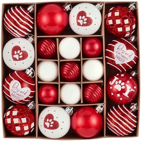 DecorbyHannah Christmas Ornaments Set, 21ct Red and White Dog Ornaments for Christmas Tree, Shatt... | Amazon (US)