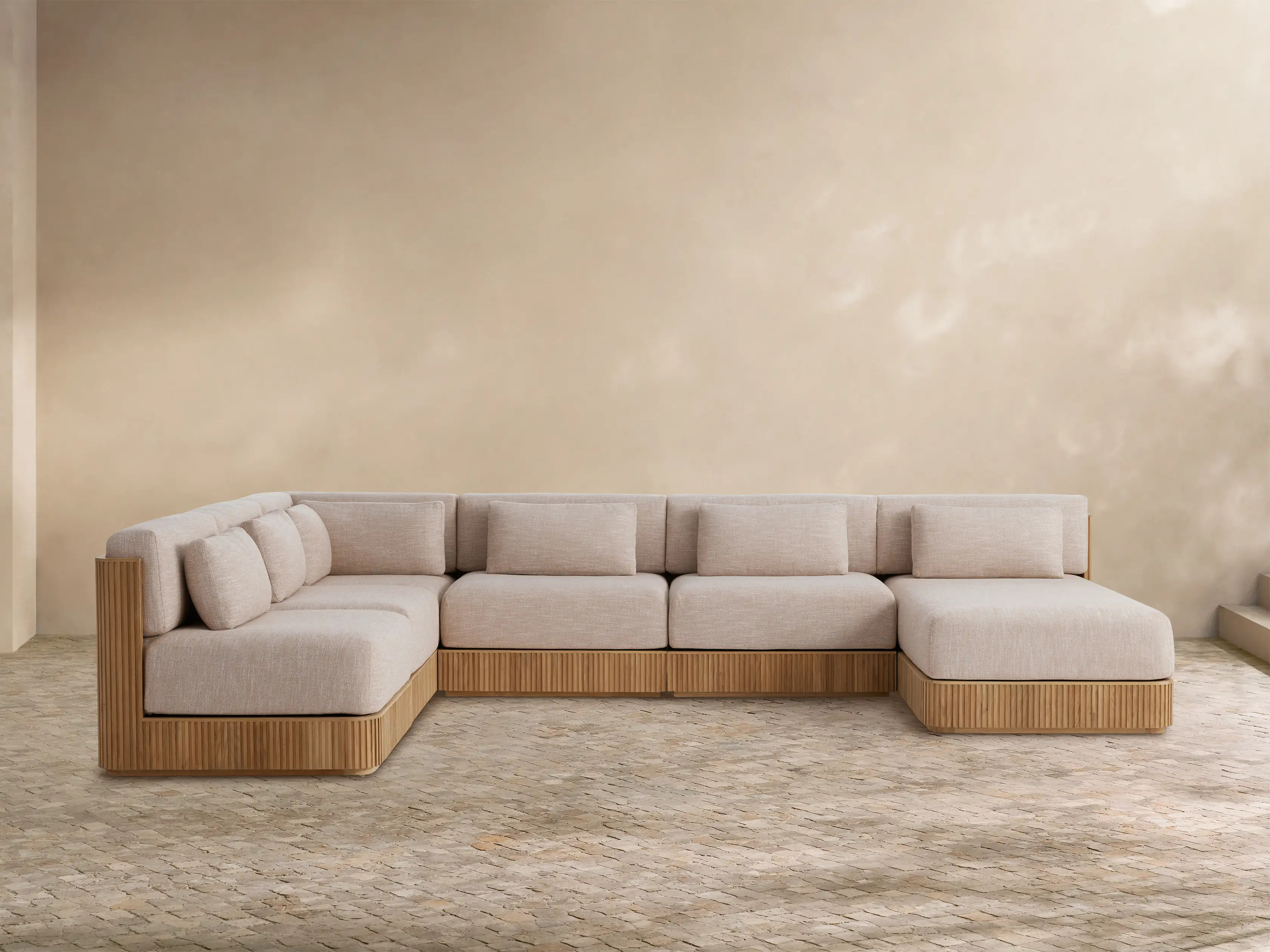 Beaumont Outdoor Teak Six-Piece Sectional with Chaise | Arhaus