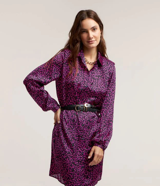 Vestido Chemise em Crepe com Estampa Mini Cerejas Roxo/ Preto | Renner (BR)