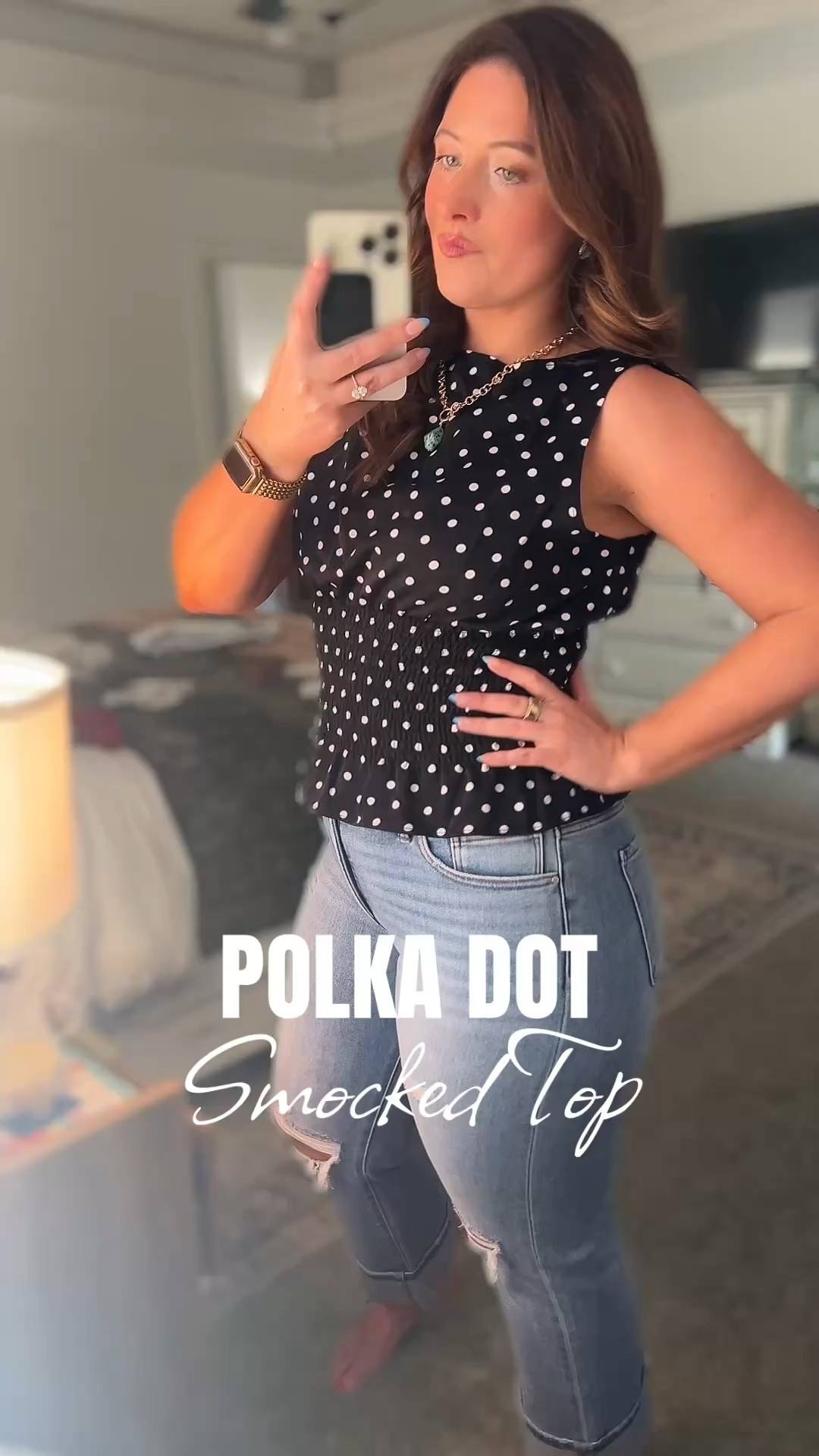 The sweetest little top for spring + summer 🤍 This smocked polka dot sleeveless top is so flattering and lightweight perfect for dressing up or keeping it casual 🙌 Easy to pair with denim, shorts, or skirts for an effortless everyday look ✨ Such a fun, feminine staple you’ll wear on repeat. #LTKStyle #SpringStyle #SummerOutfits #PolkaDot #SmockedTop #SleevelessStyle #FeminineStyle #CasualChic #MomStyle #EverydayOutfits #LTKFinds #OOTD #EasyStyle #ClosetStaples 

#LTKootd #LTKMidsize #LTKgrwm