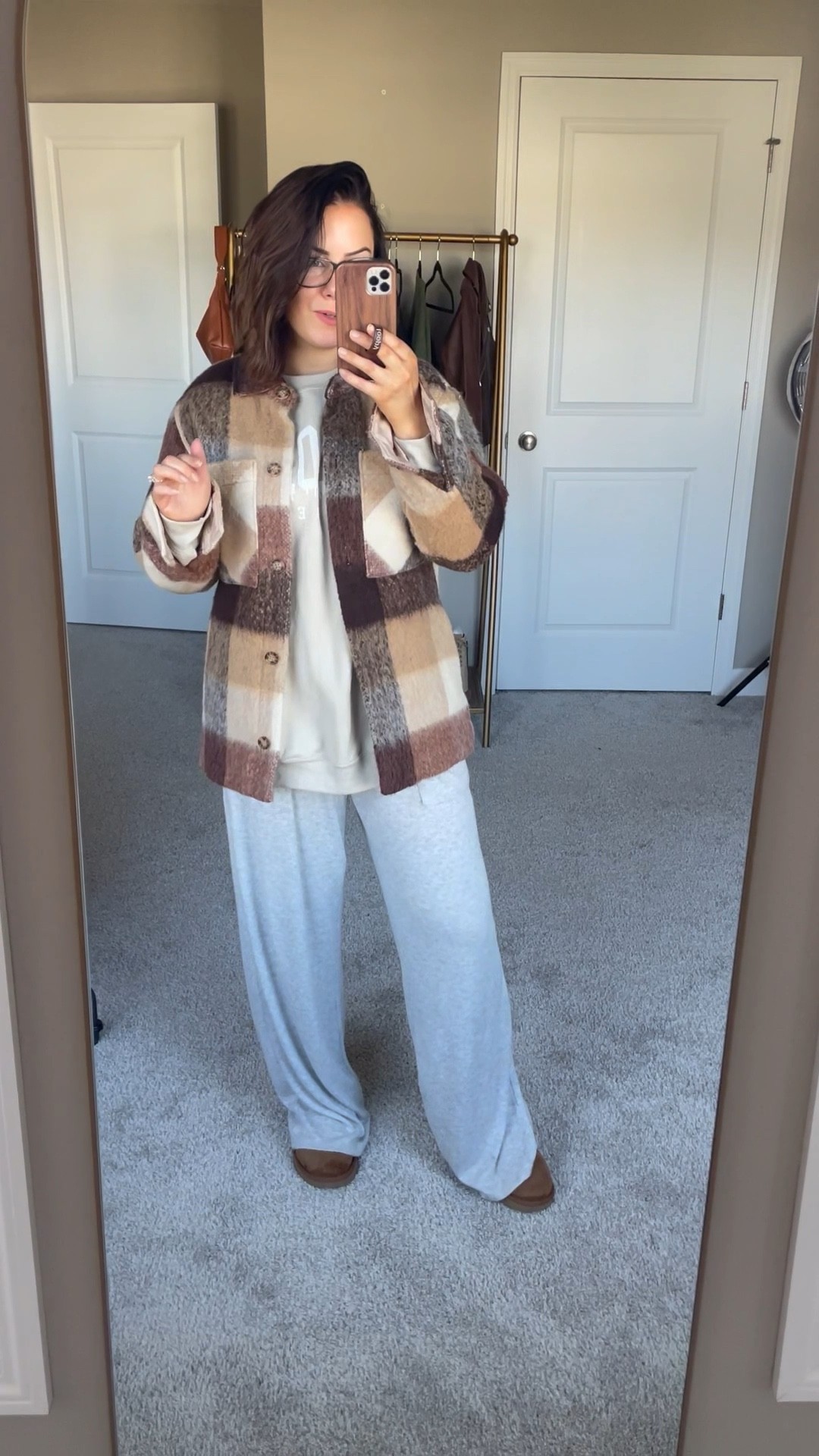 Comfy outfit for walking olive this morning! Jacket on sale - size down, wearing xs in brown, Xl in sweatshirt & m in pants 

#LTKSeasonal #LTKsalealert #LTKshoecrush