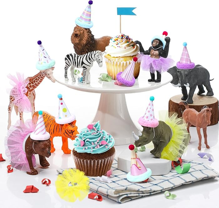 Weysat 27 Pcs Jungle Animal Cake Topper Animals Figures Birthday Party Decorations with Mini Hat ... | Amazon (US)
