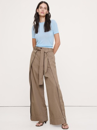 High-Rise Wide-Leg Wrap-Front Chino Pant | Banana Republic (US)