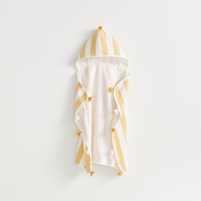 Yellow Striped Organic Hooded Personalized Baby Towel with Tassels + Reviews | Crate & Kids | Crate & Barrel