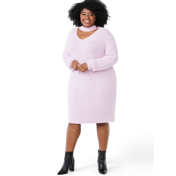 Sofia Jeans by Sofia Vergara Women's Plus Size Cutout V-Neck Sweater Dress - Walmart.com | Walmart (US)