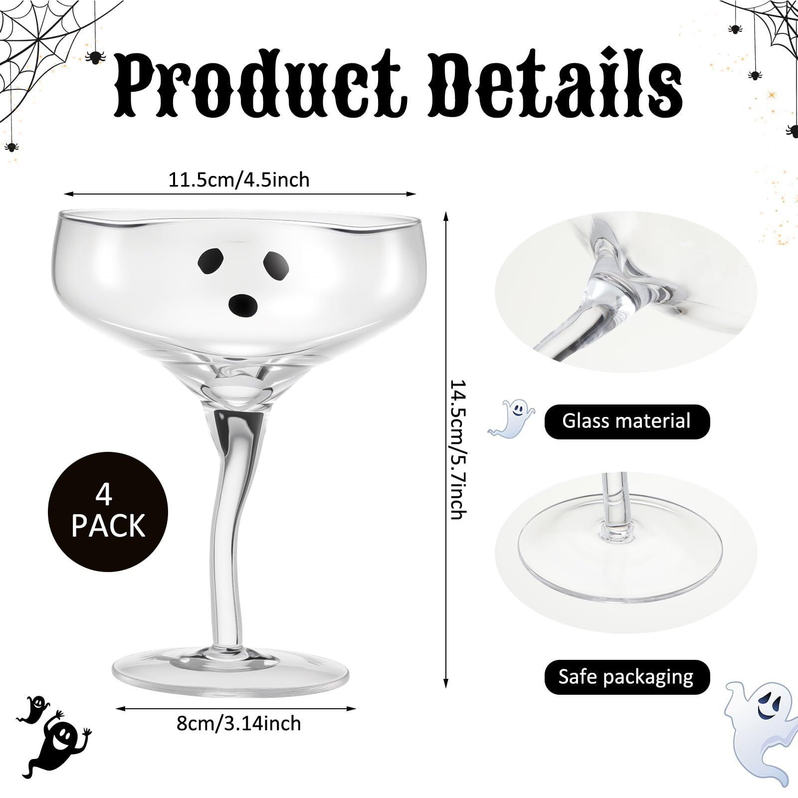 Baderke 4 Pcs Ghost Margarita Glasses 13 oz Halloween Ghost Wine Glasses Reusable Cocktail Drinki... | Amazon (US)