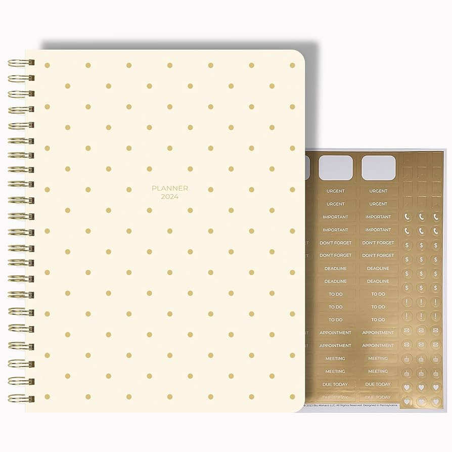 2024 Planner 8.5 x 11-2024 Weekly Planner Spiral Bound Hard Cover - Cream with Gold Polka Dots Ae... | Amazon (US)