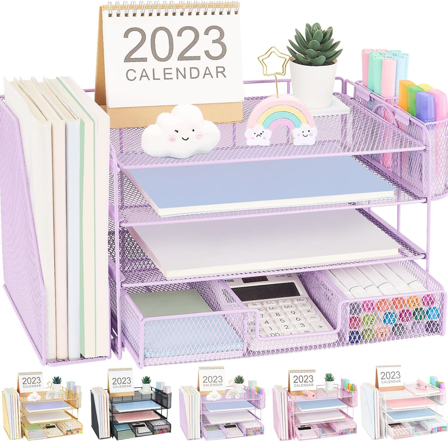 OPNICE Desk Organizers and Accessories, 4-Tie Paper Leter Tray Organizer with 2 Pen Holders and F... | Amazon (US)