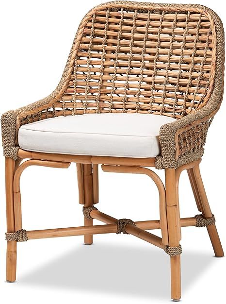 Baxton Studio Kyle Dining Chair, Single, White/Natural Brown | Amazon (US)