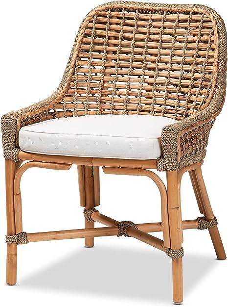 Baxton Studio Kyle Dining Chair, Single, White/Natural Brown | Amazon (US)
