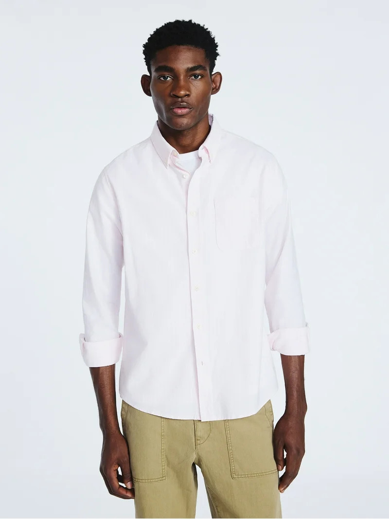 Free Assembly Men's Button Front Oxford Shirt with Long Sleeves, Sizes S-3XL | Walmart (US)