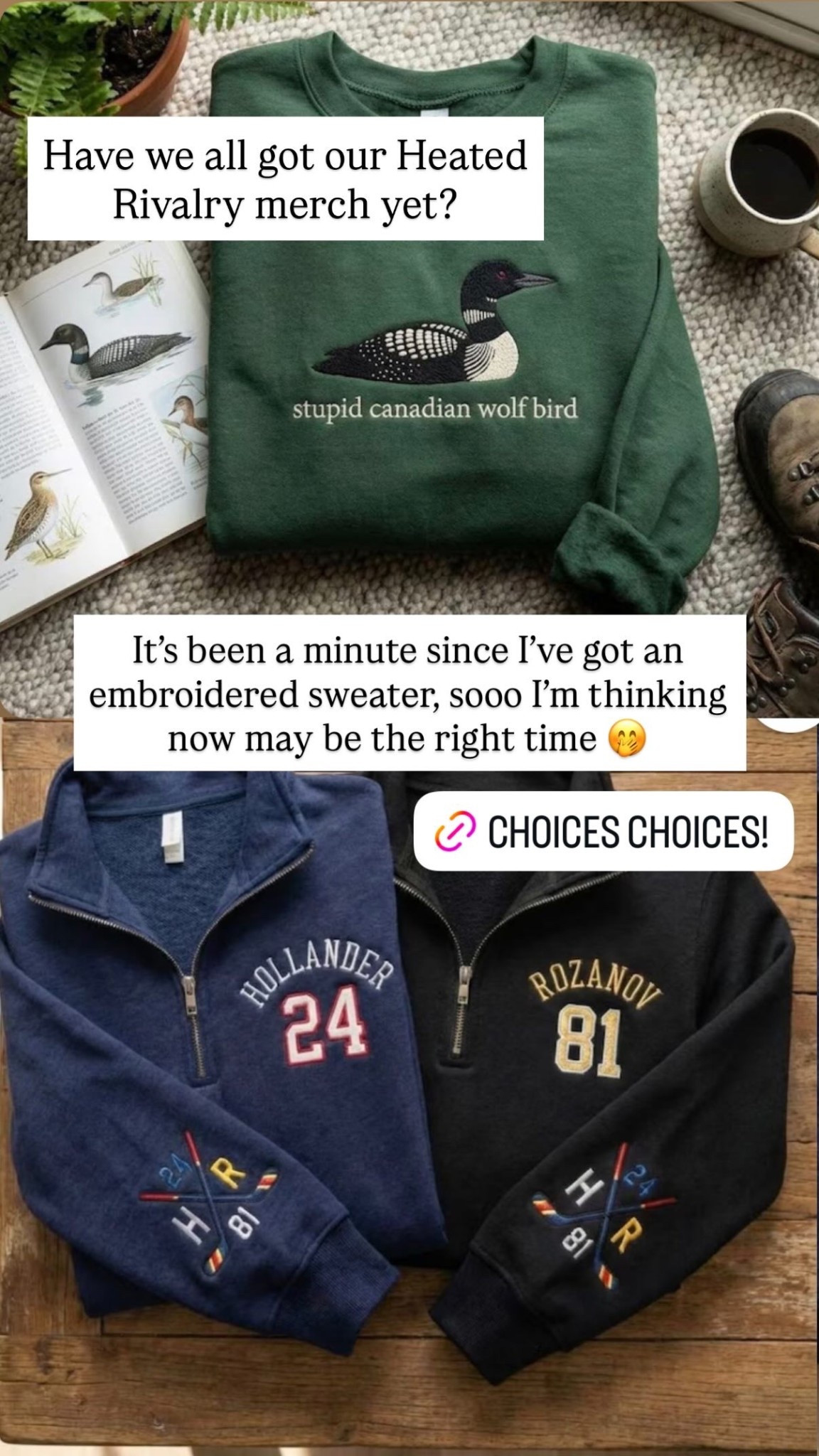 Have we all got our Heated Rivalry merch yet?  It’s been a minute since I’ve got an embroidered sweater, sooo I’m thinking now may be the right time 🤭