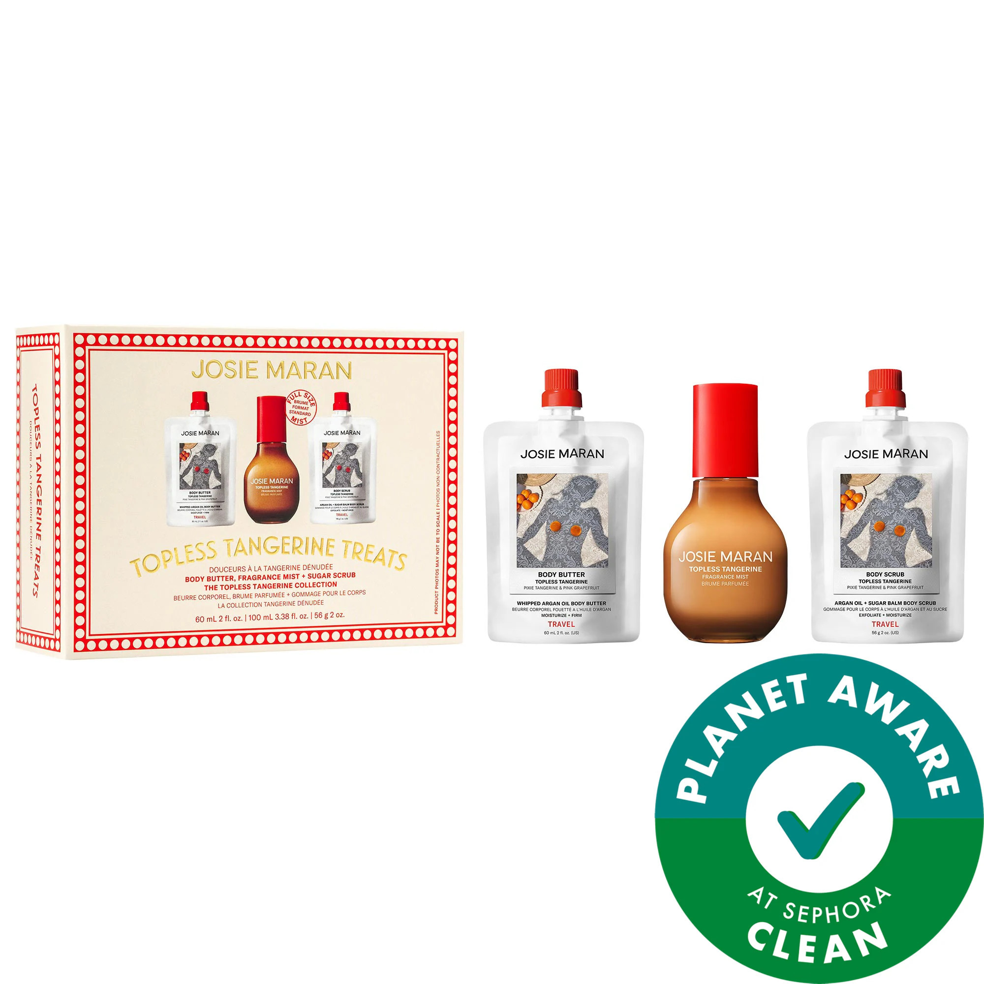 Josie Maran Topless Tangerine Treats Body Butter, Fragrance Mist, Sugar Scrub Gift Set 216/7.38 | Sephora (US)