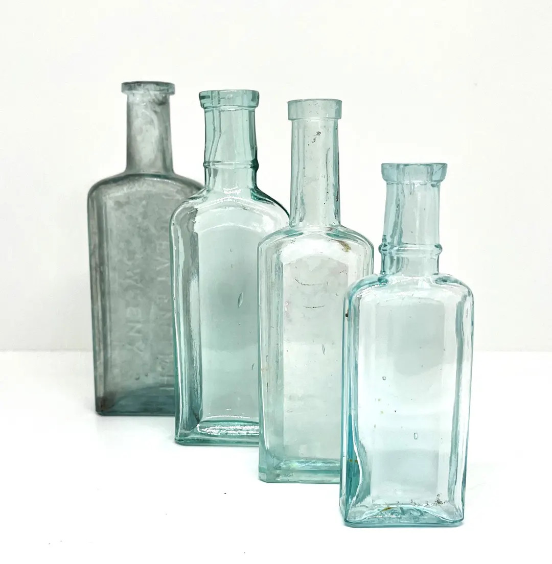 Vintage Aqua Glass Bottles, 4 Antique Medicine Bottles,hand Blown Carey & Co. Great English Sween... | Etsy (US)