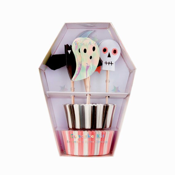 Halloween Icons Cupcake Liners & Cake Toppers, Baking Kit with Iridescent Pink Ghosts, Meri Meri | Etsy (US)