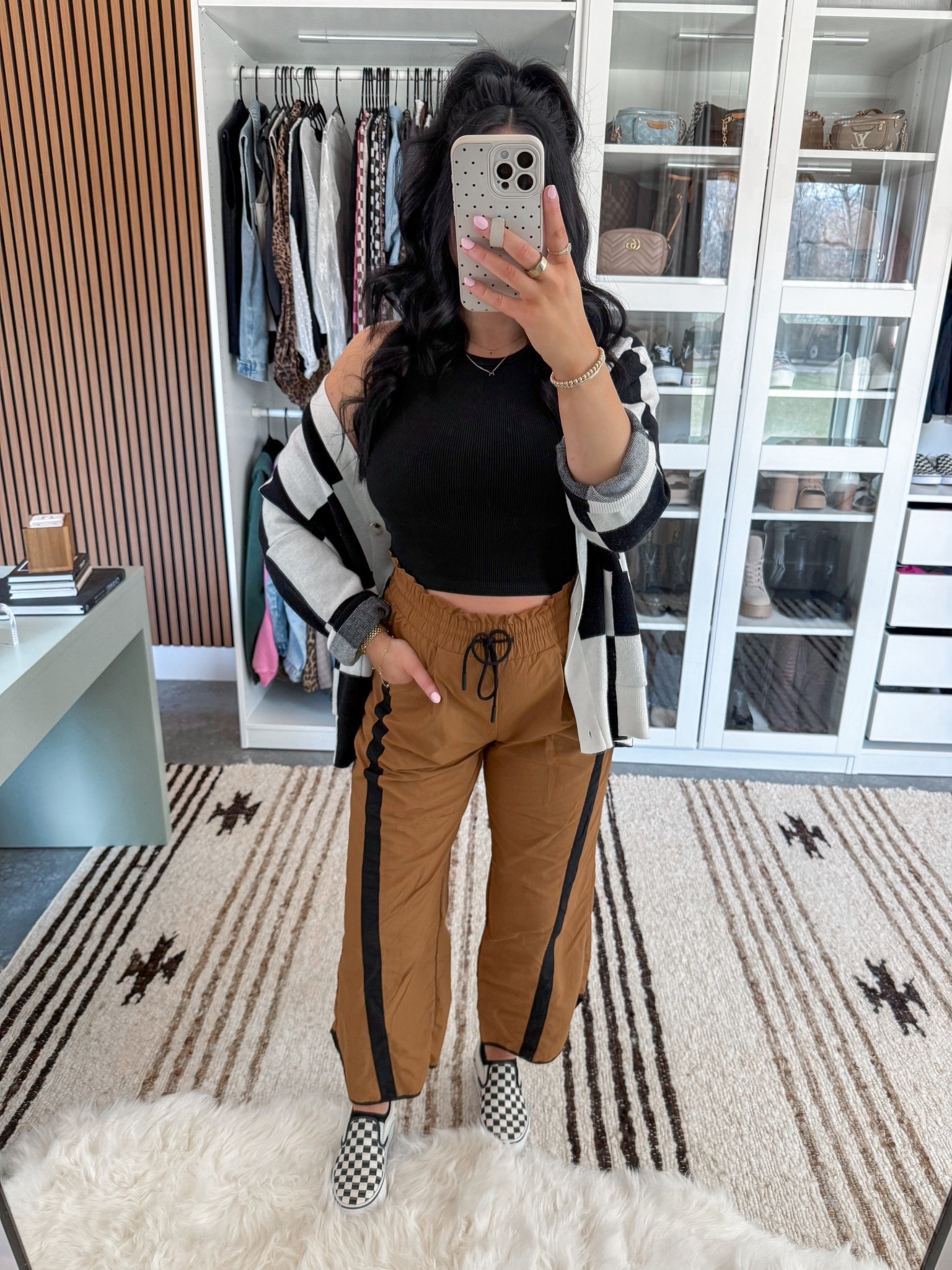 Tank Top - xs
Bralette - medium
Cardigan - small 
Pants - small (camel color)

*I also linked another checkered cardigan option since the exact one I'm wearing here is almost sold out! 

This outfit gives laid back cool girl vibes & I'm here for it! These pants come in a ton of color options & are perfect for spring. I paired them with this basic black tank top, this black & white checkered cardigan & my checkered platform vans! 🖤



#LTKootd #LTKBump