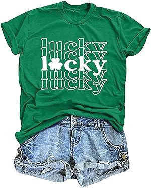 Womens St Patrick's Day Shirts Lucky Shamrock Graphic Tee Shirt Lucky St Patricks Day T Shirt Gre... | Amazon (US)