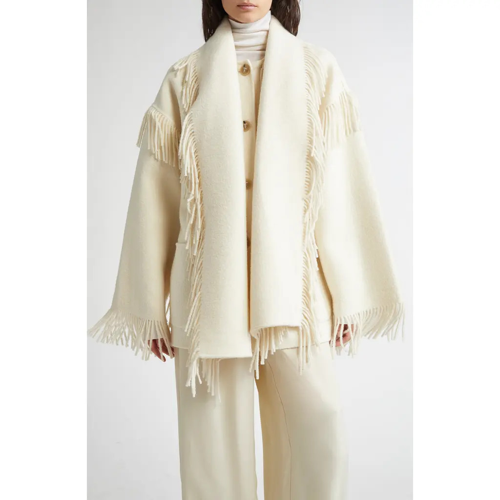 TOTEME Double Face Wool Blend Scarf Jacket in Winter White at Nordstrom, Size 4 Us | Nordstrom