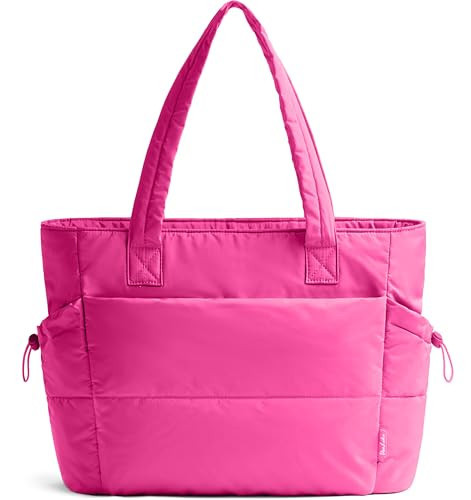 Tote Bag for Women Puffy Work Bags for Women with Zipper Lightweight Quilted Puffer Tote Bag for Travel, Teacher, Nurse (Rose Pink) | Amazon (US)