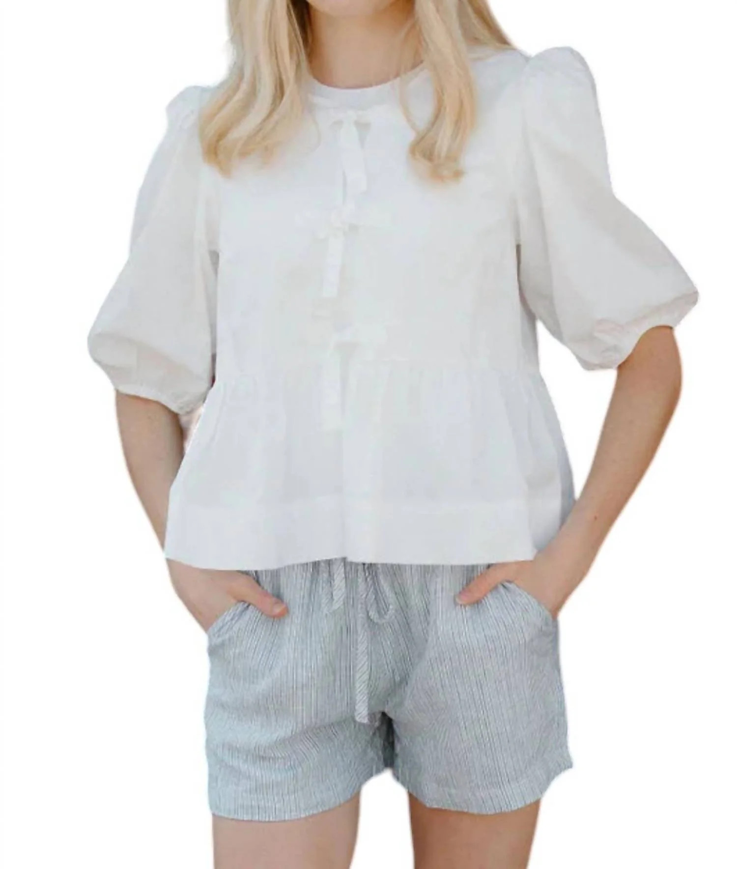 Bow Front Top In White | Shop Simon