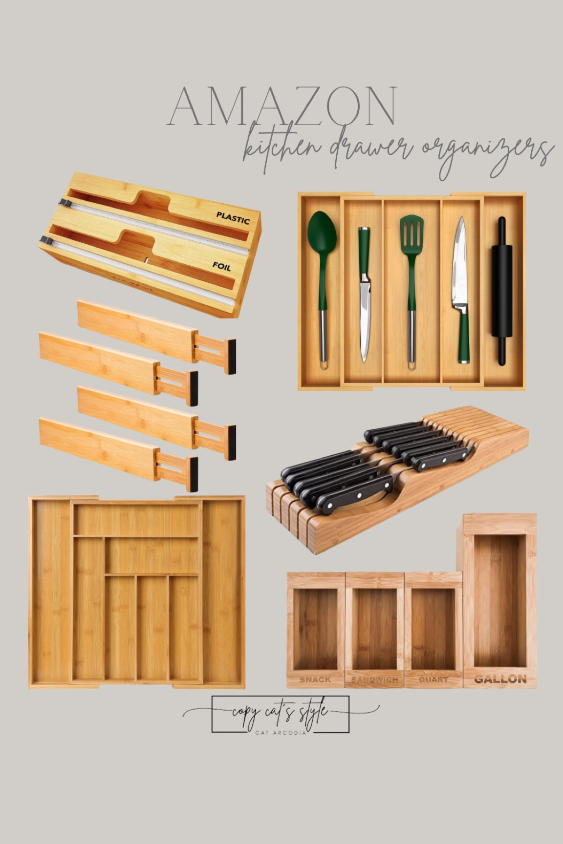 Amazon Kitchen Organization, drawer organizers, ziplock
Storage, utensil organizer, drawer knife block, drawer dividers

#LTKhome #LTKfindsunder50