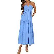 Women's Casual Halter Tiered Vacation Maxi Dress with Pockets | Amazon (US)