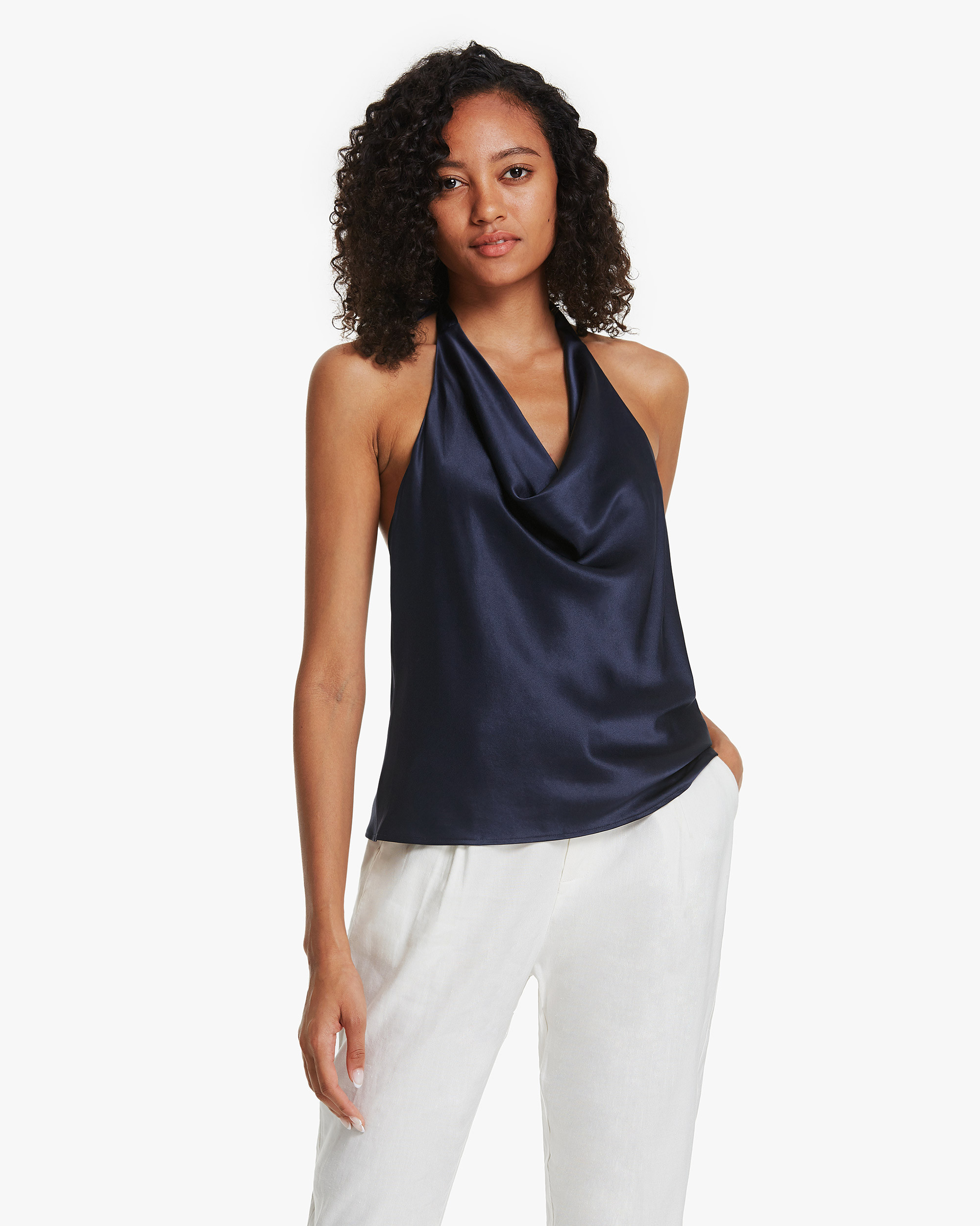 Chic Cowl Neck Silk Halter Top | LilySilk