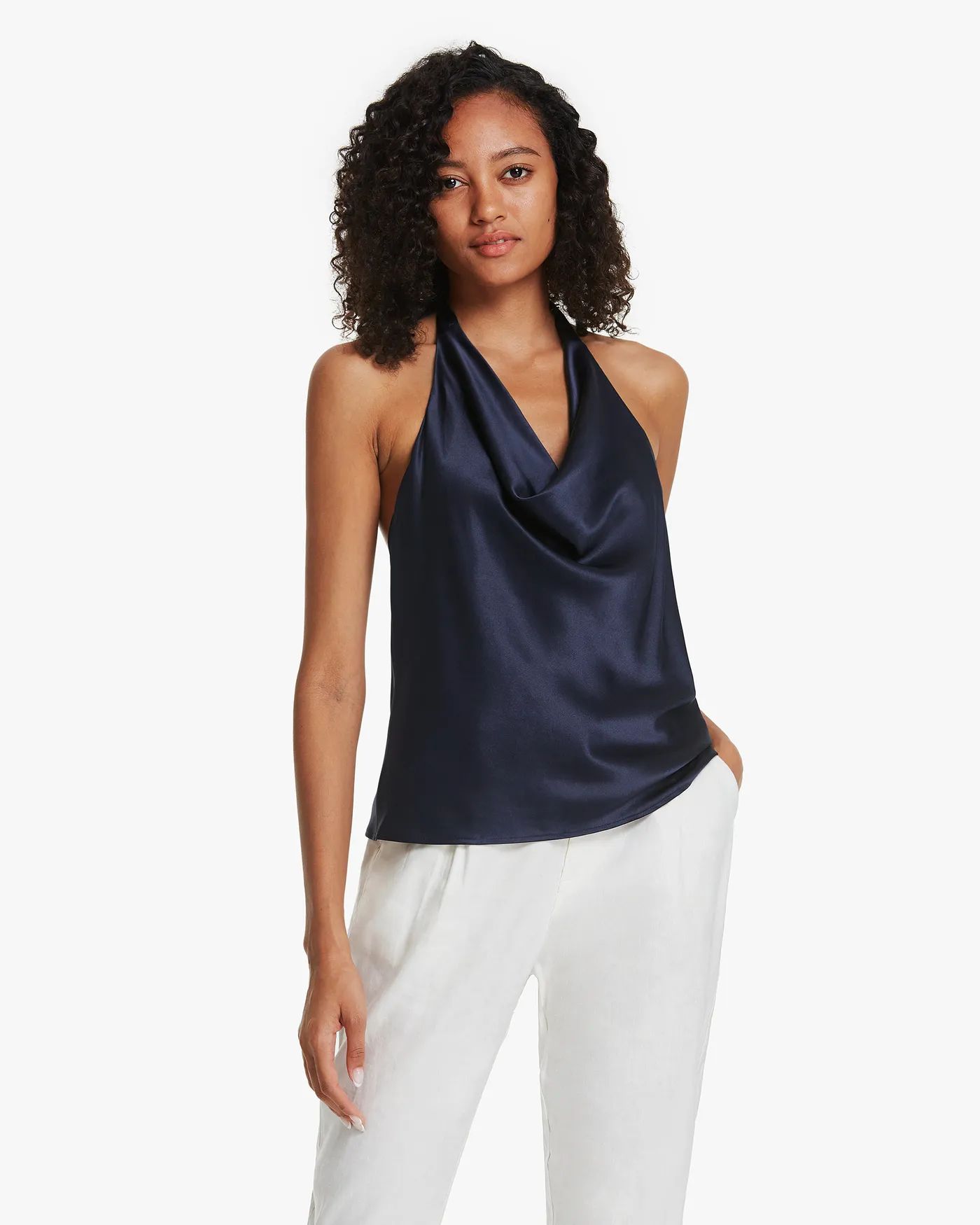 Chic Cowl Neck Silk Halter Top | LilySilk