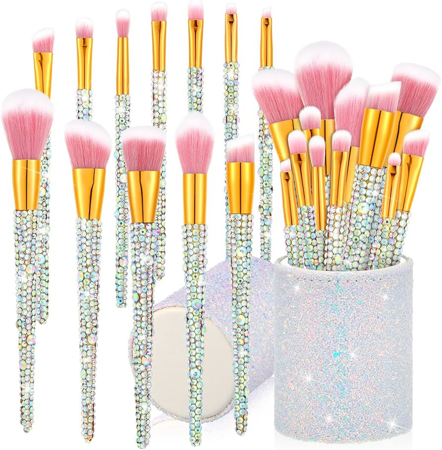 13 Pieces Rhinestone Makeup Brushes Set Bling Crystal Professional Face Cosmetics Blending Liquid... | Amazon (US)