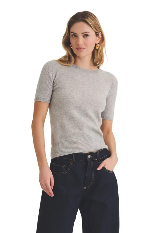 NAADAM Lightweight Cashmere Short Sleeve Sweater in Cement at Nordstrom, Size Small | Nordstrom