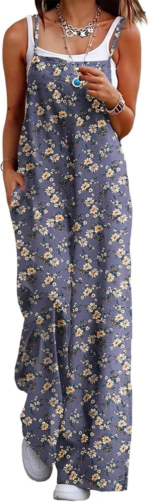YESNO Women's Summer Boho Casual Jumpsuits Wide Leg Overalls Floral Print Baggy Rompers with Pock... | Amazon (US)