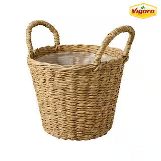 12.5 in. Agnes Medium Brown Lampakanay Seagrass Basket Planter (12.5 in. D x 13.8 in. H) with att... | The Home Depot