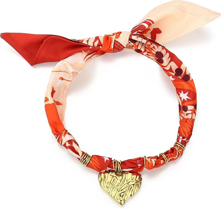 Scarf Necklace with Charm, Bandana Necklace with Gold Dainty Pendants - Chunky Cross, Heart, Flow... | Amazon (US)