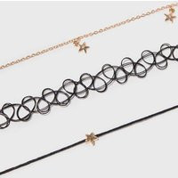 Girls 3 Pack Black and Gold Star Chokers New Look | New Look (UK)