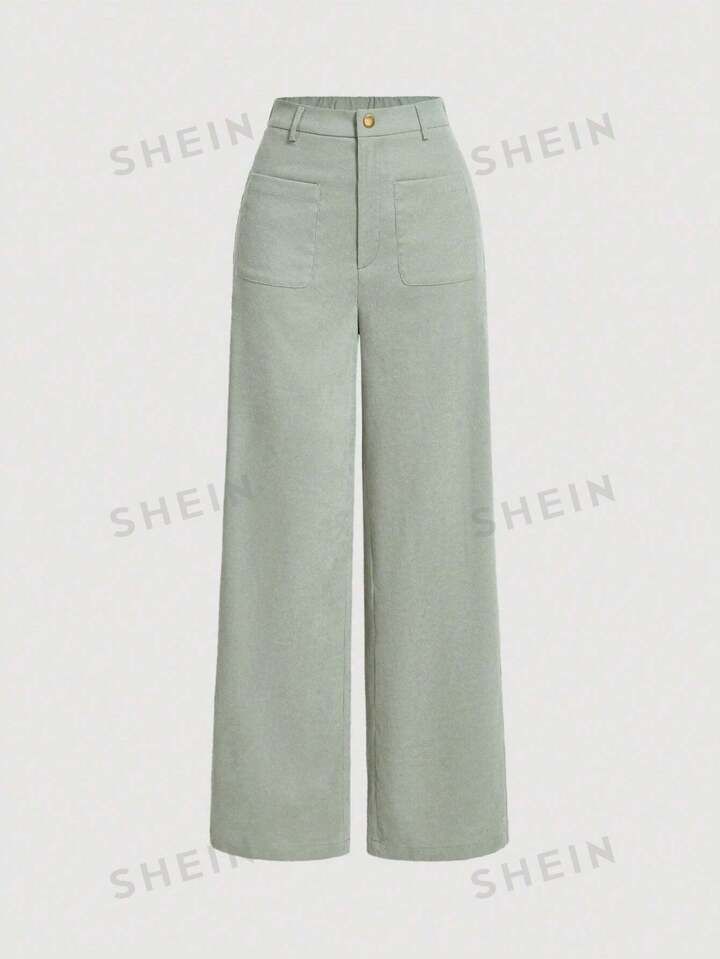 SHEIN MOD Women's Mint-Green Straight Leg Pants With Double Pockets | SHEIN