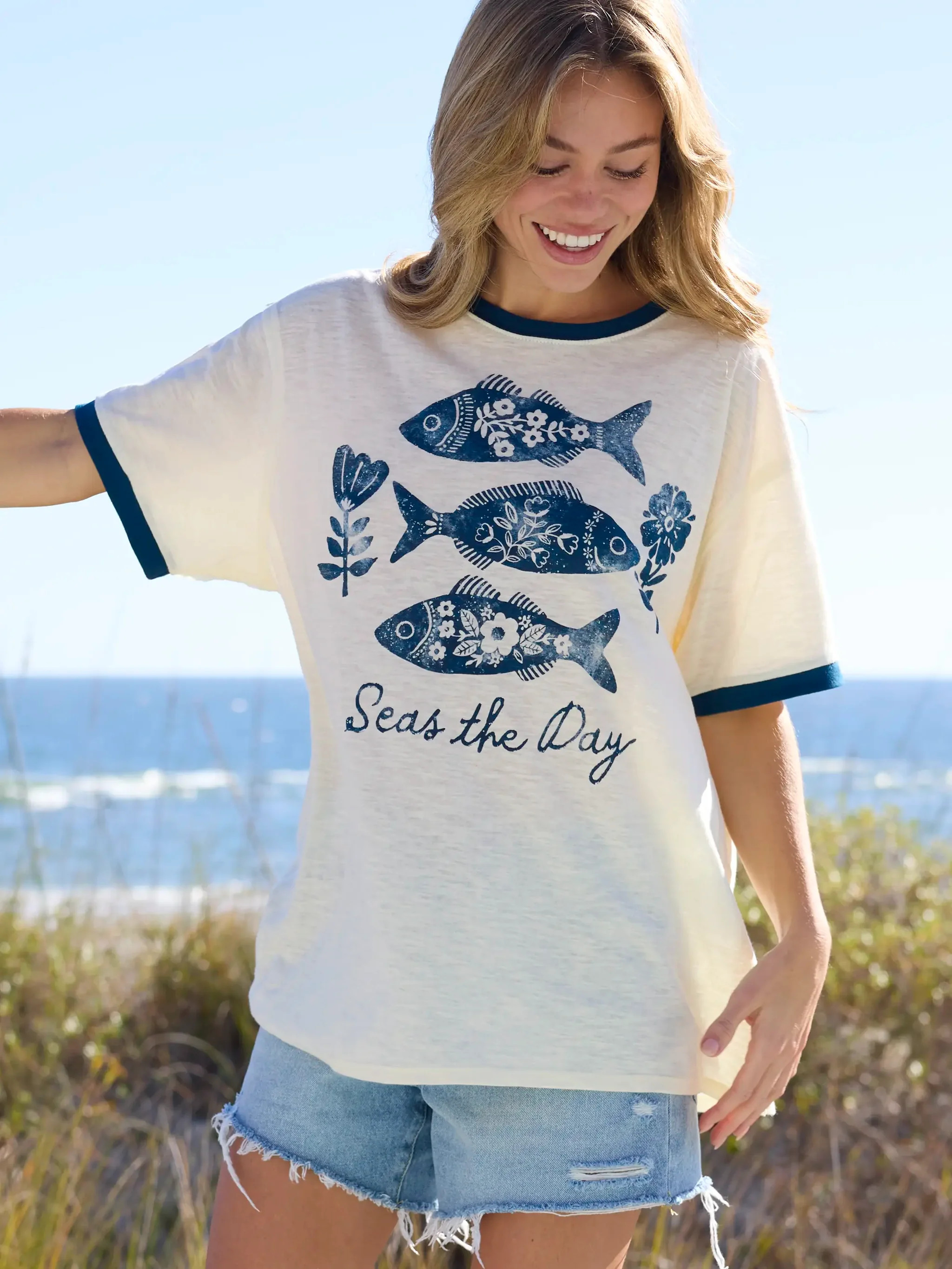 Ringer Oversized Tee Shirt | Natural Life