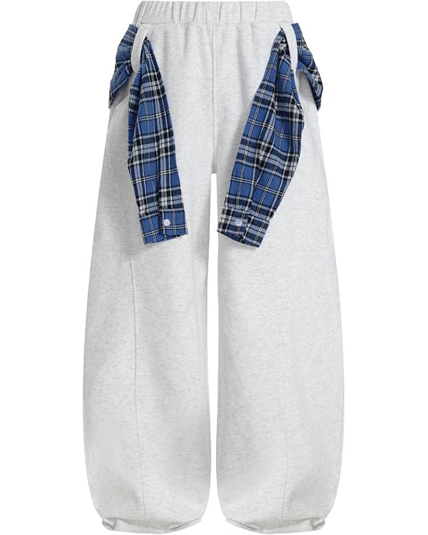 Aelfric Eden Baggy Barrel Sweatpants Women Plaid Belt Shawl Wide Leg Pants Casual Unisex Y2K Elas... | Amazon (US)