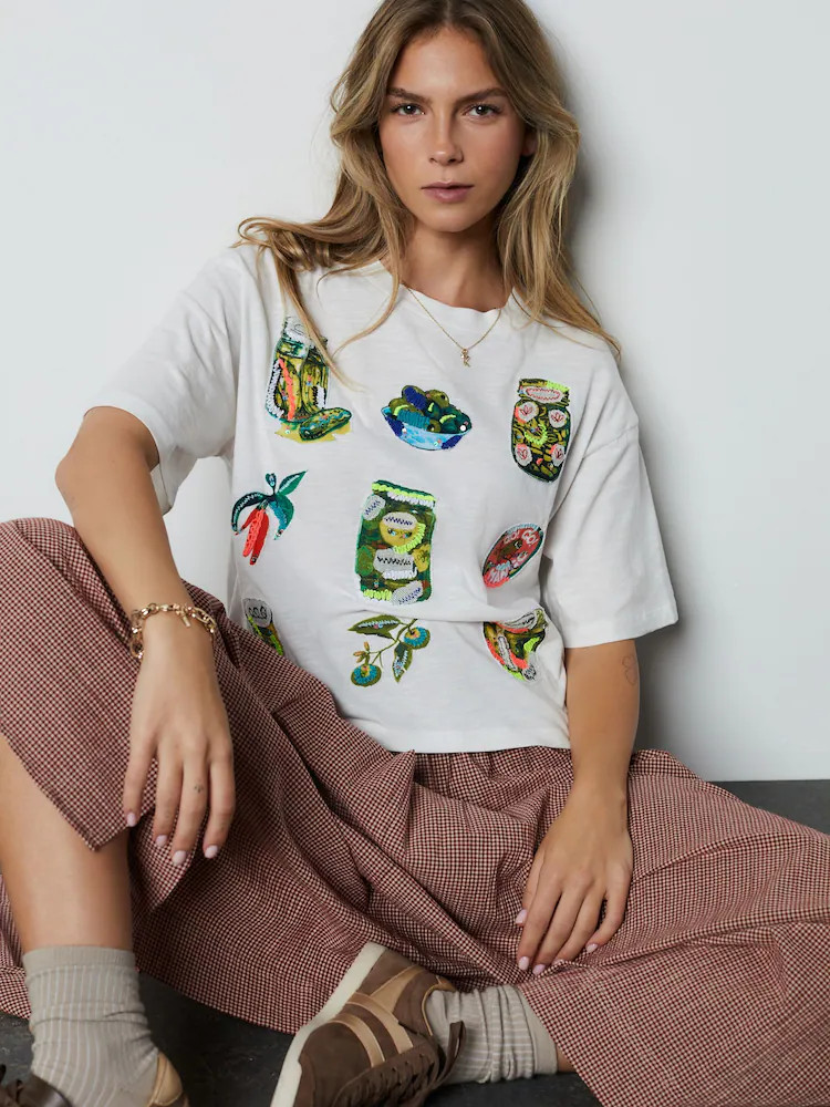 Wit - Sequin Embellished Graphic Pickles Crew Neck T-Shirt | Next EU