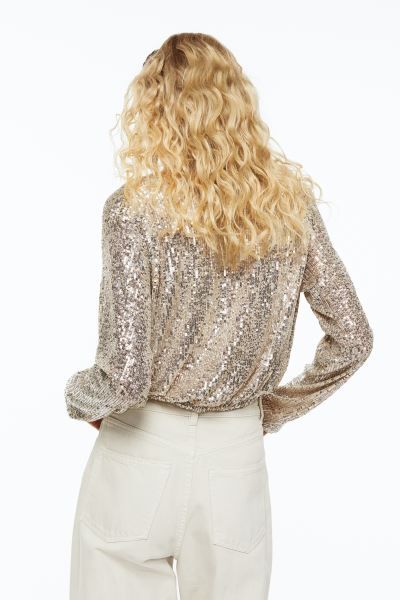 Sequined Wrapover Blouse - Silver-colored - Ladies | H&M US | H&M (US + CA)