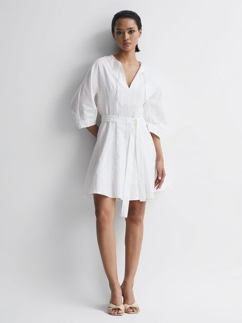 Relaxed Fit Self-Tie Mini Dress | Reiss UK