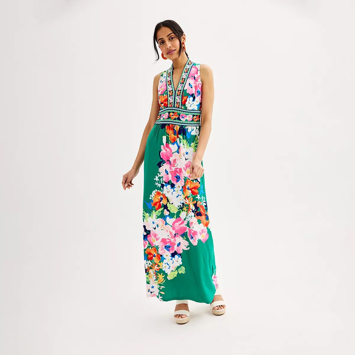 Women's London Times Floral Print Sleeveless V-Neck Flowy Maxi Dress | Kohl's