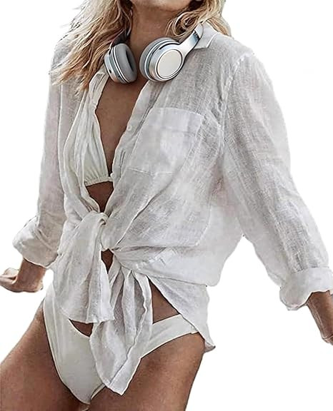 Beach Coverup for Women, Swimsuit Coverup Long Sleeve, Bikini Cover Up Shirt, Bathing Suit Cover ... | Amazon (US)