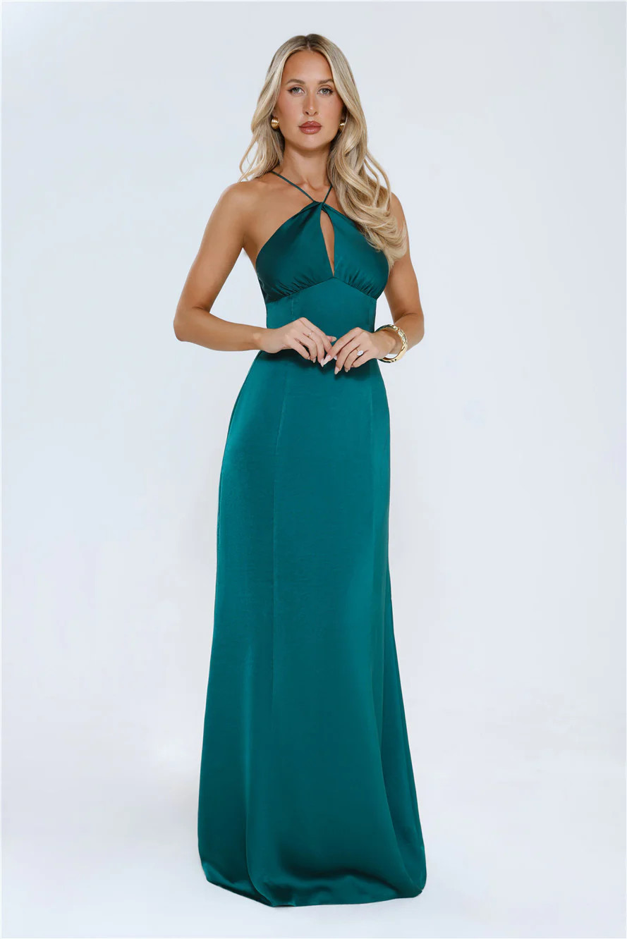Gleam Dream Satin Maxi Dress Emerald | Hello Molly (US)