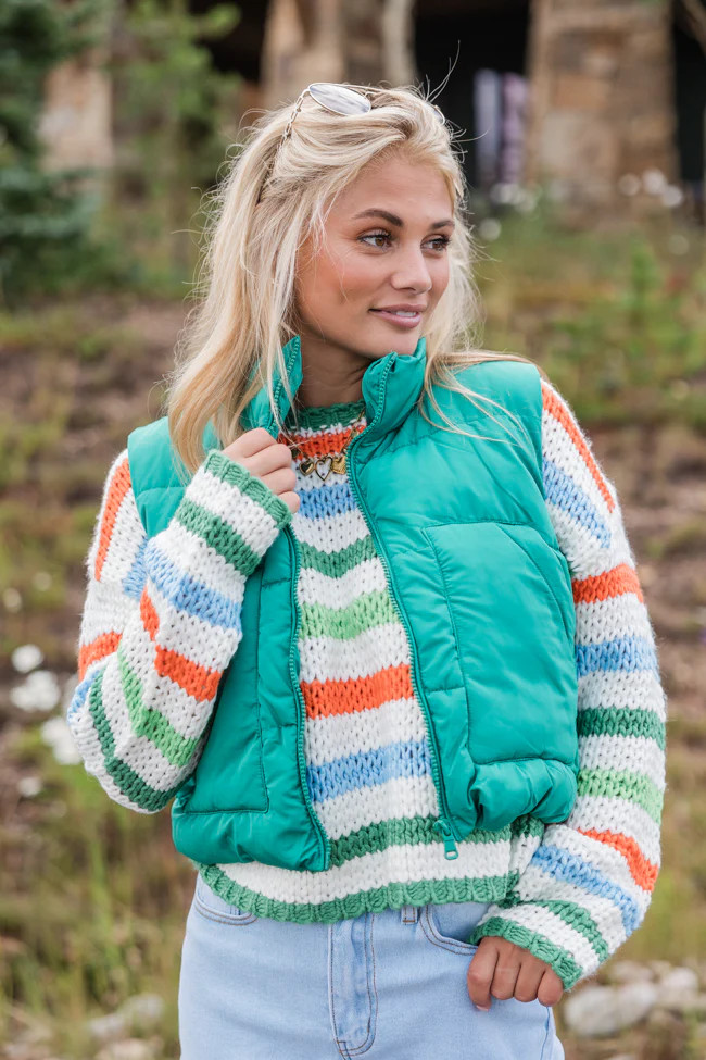 Sights To See Green Cropped Puffer Vest | Pink Lily