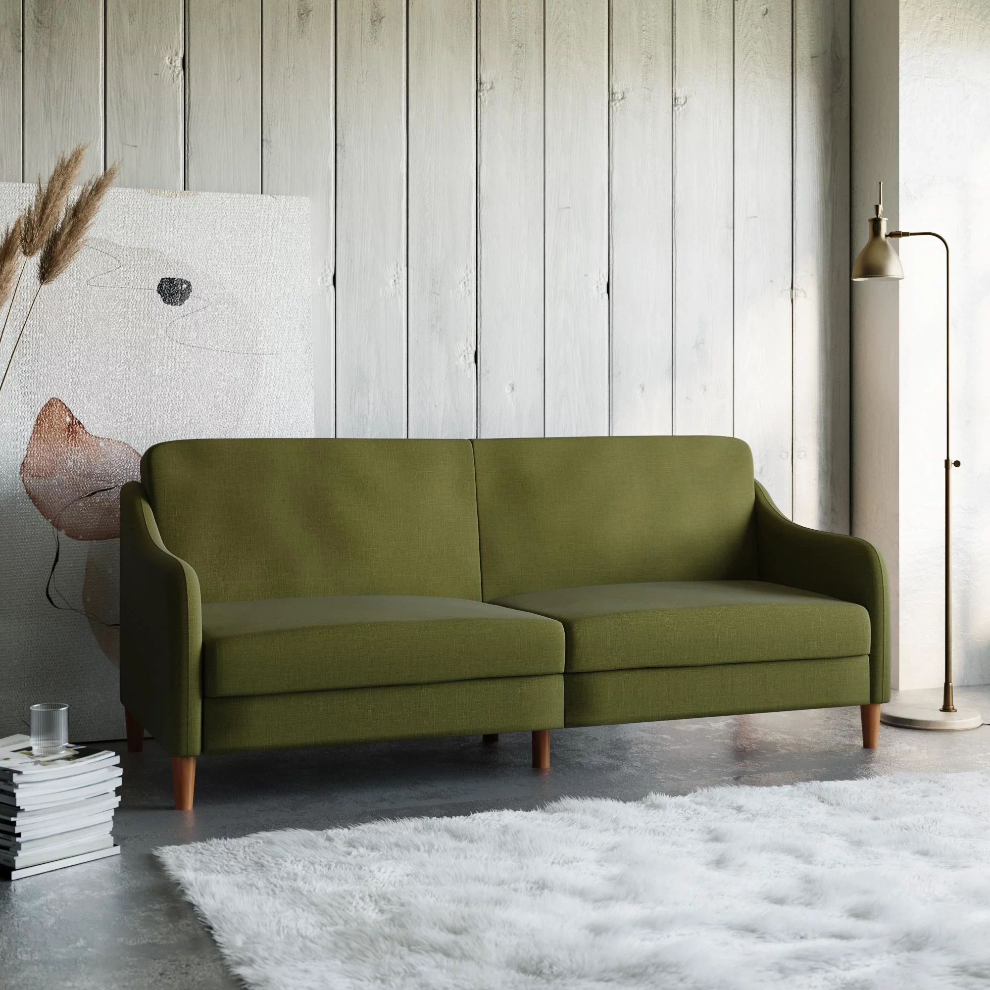 DHP Jasper Coil Futon, Convertible Living Room Sofa Couch, Green Linen | Walmart (US)