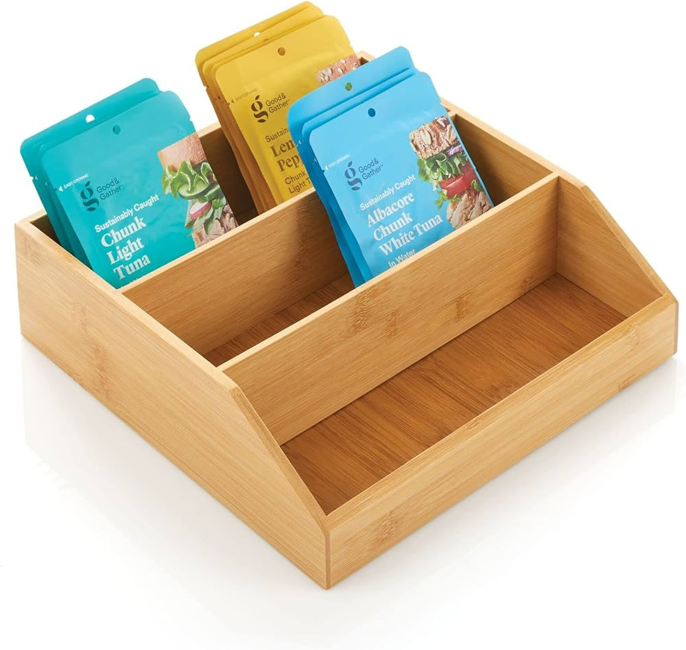 mDesign Wide Bamboo Wood Food Storage Bin with Divided 3 Compartments and Sloped Front for Kitche... | Amazon (US)